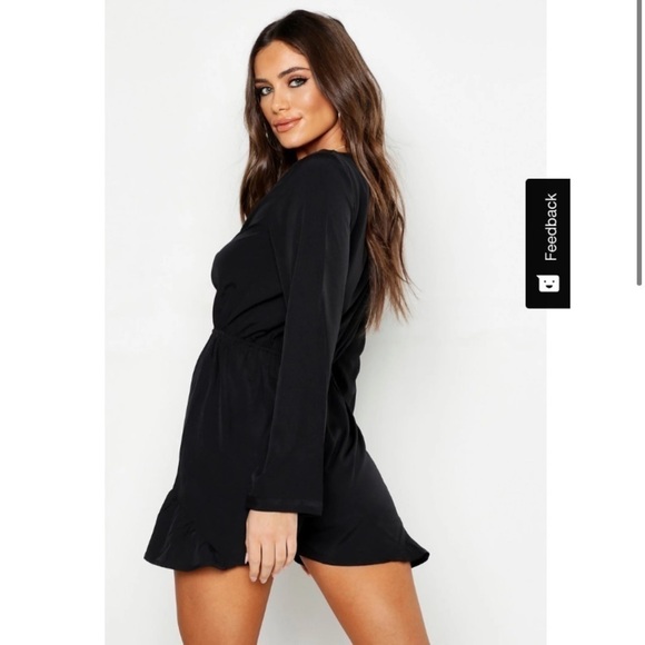 Yellow Tie Front Ruffle Hem Long Sleeve Romper Size 8 boho Y2K - Picture 3 of 5
